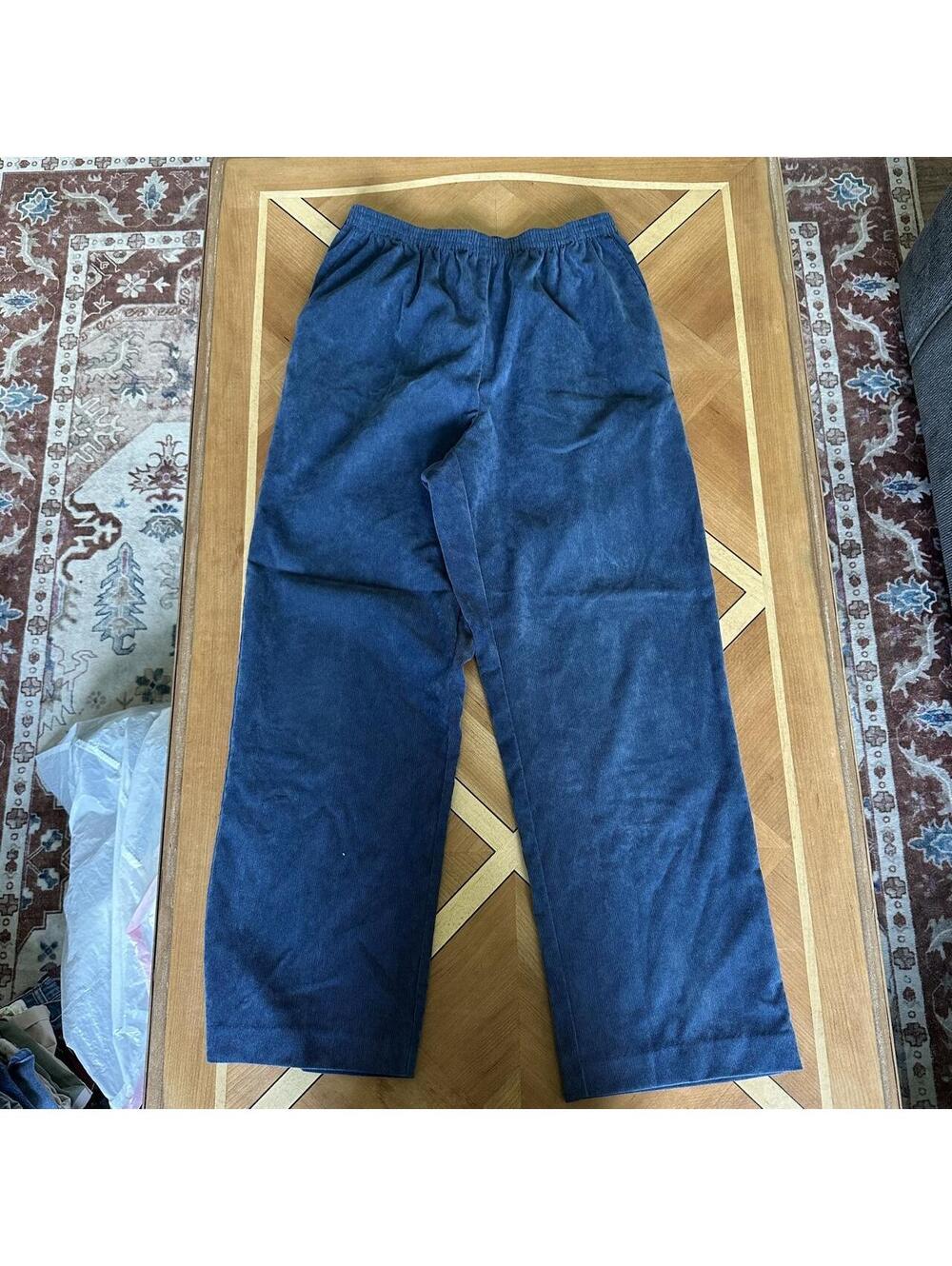 Navy blue high waisted wide leg corduroy pants w elastic waistband size 10
